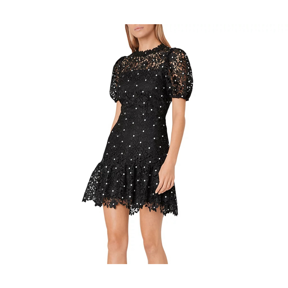 NWT MILLY Yasmin Daisy Mini Lace-trim Dress in Black - Size 2